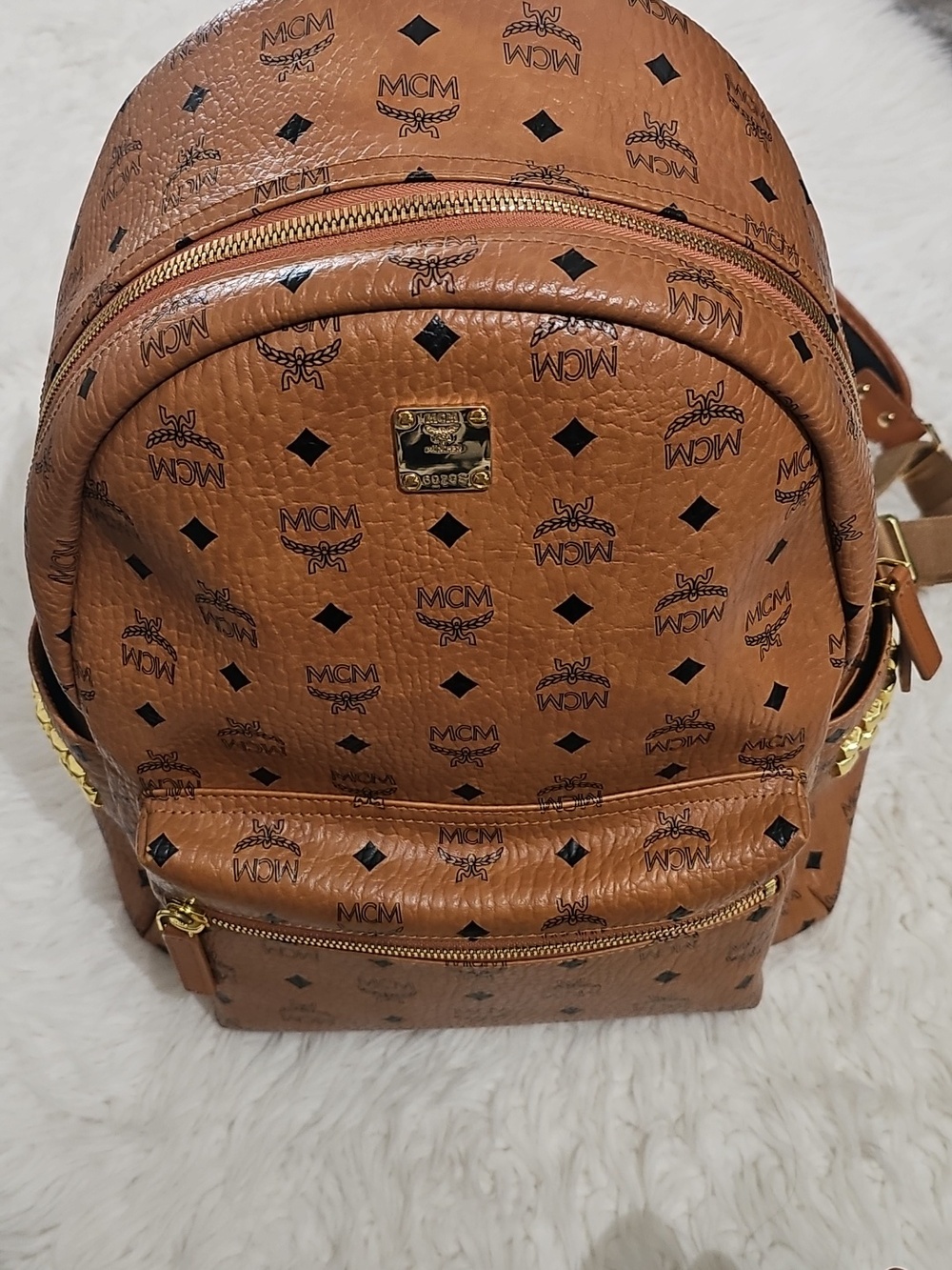MCM Cognac Backpack with Gold Accents